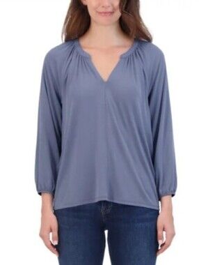 Women's V-Neck Relaxed Long Sleeve Top - Blue - Lucky Brand - M